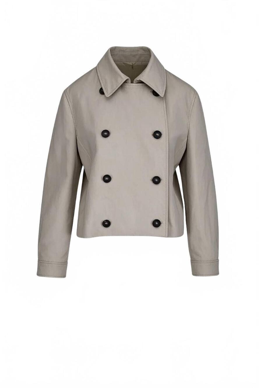 NEW BRUNELLO CUCINELLI women's double-breasted cropped leather jacket in silver